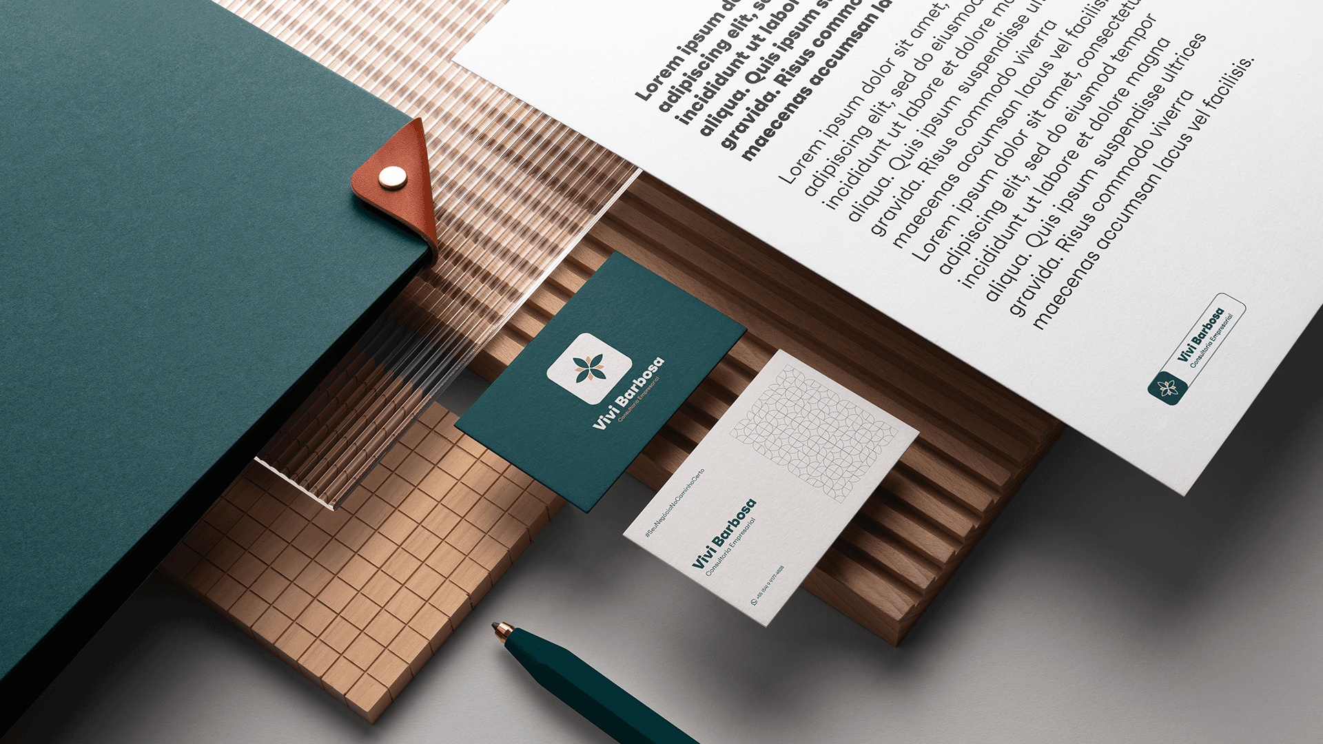 materiais identidade visual Vivi Barbosa Consultoria Empresarial