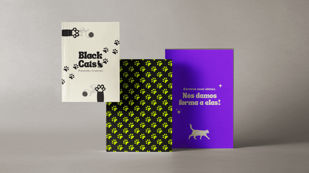 branding aplicações cadernos blocos presentes Black Cats