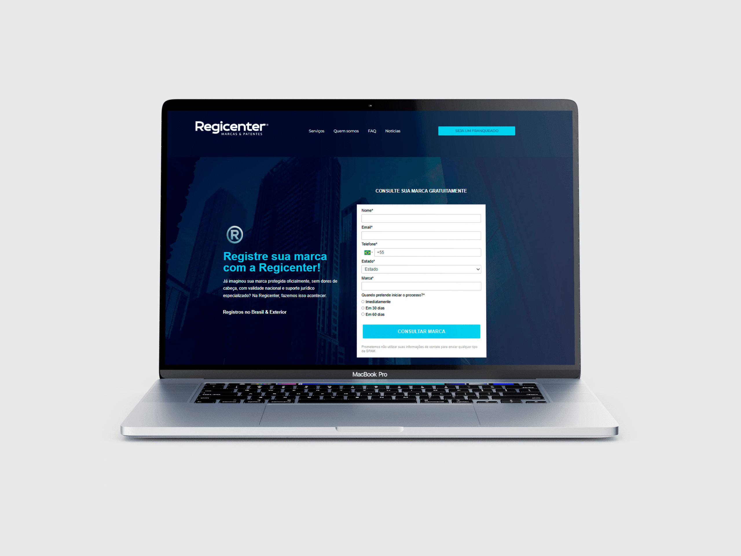 Case Regicenter site para registro de marca
